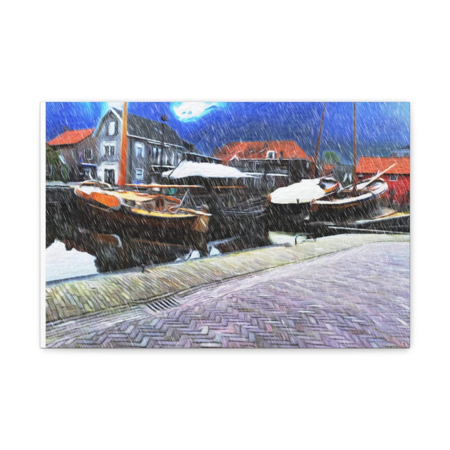 Just Being You, Your Way!-Canvas Wall Art | Fishing village in a snow storm-Canvas Print - FVSS P0P1P2P3