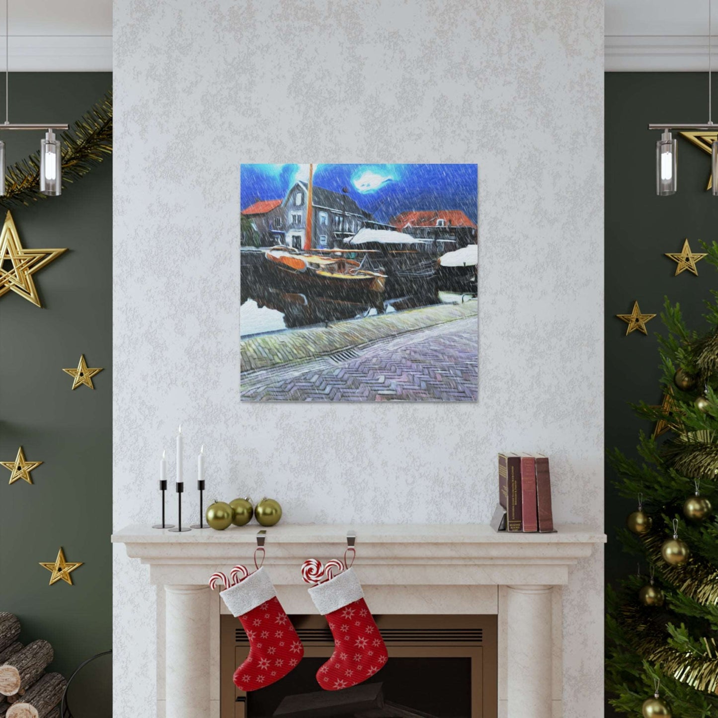 Just Being You, Your Way!-Canvas Wall Art | Fishing village in a snow storm-Canvas Print - FVSS P0P1P2P3