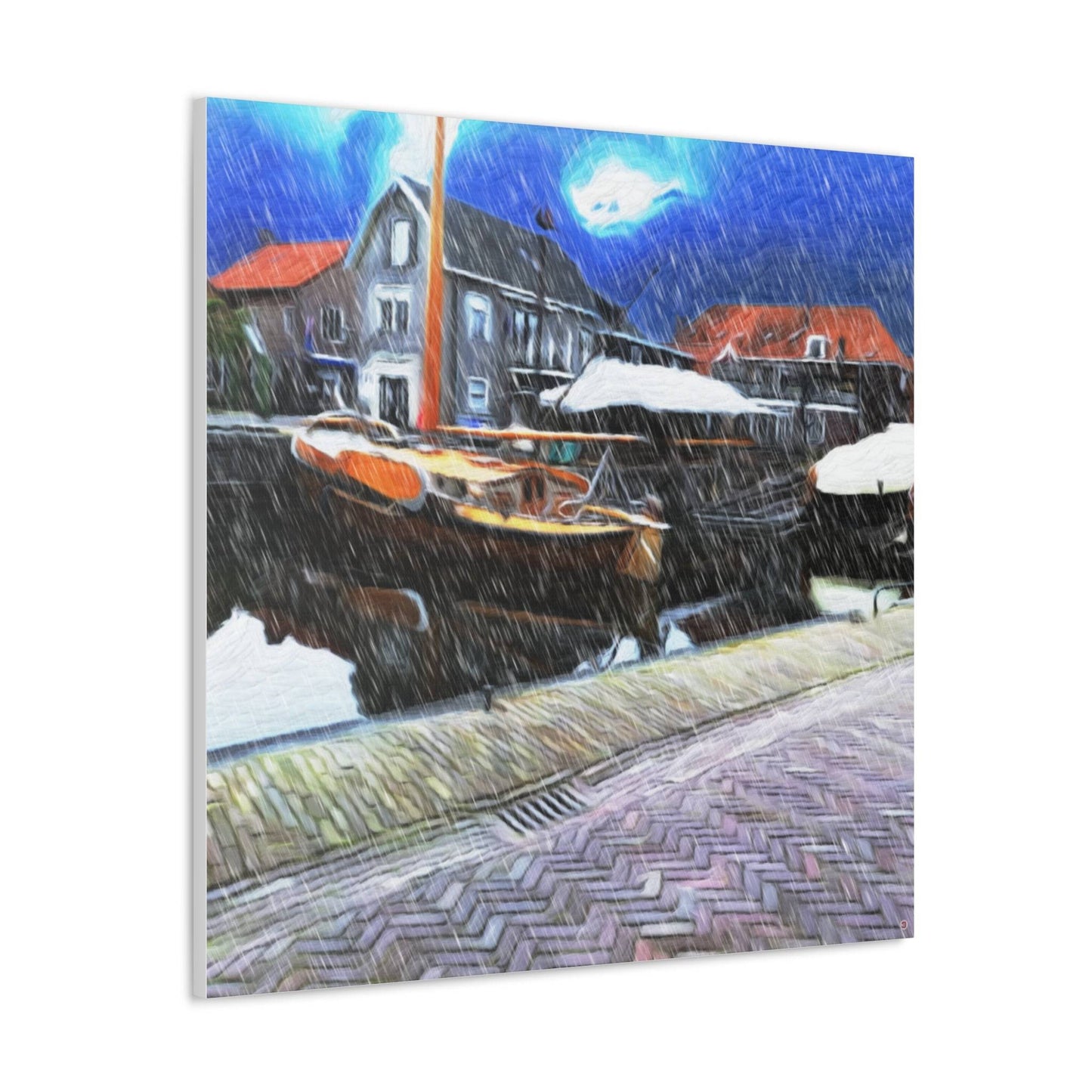 Just Being You, Your Way!-Canvas Wall Art | Fishing village in a snow storm-Canvas Print - FVSS P0P1P2P3
