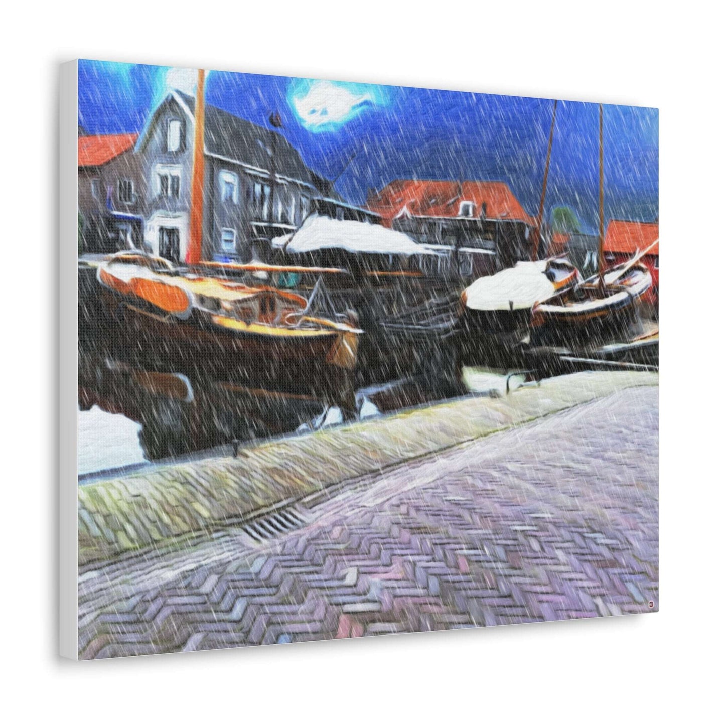 Just Being You, Your Way!-Canvas Wall Art | Fishing village in a snow storm-Canvas Print - FVSS P0P1P2P3