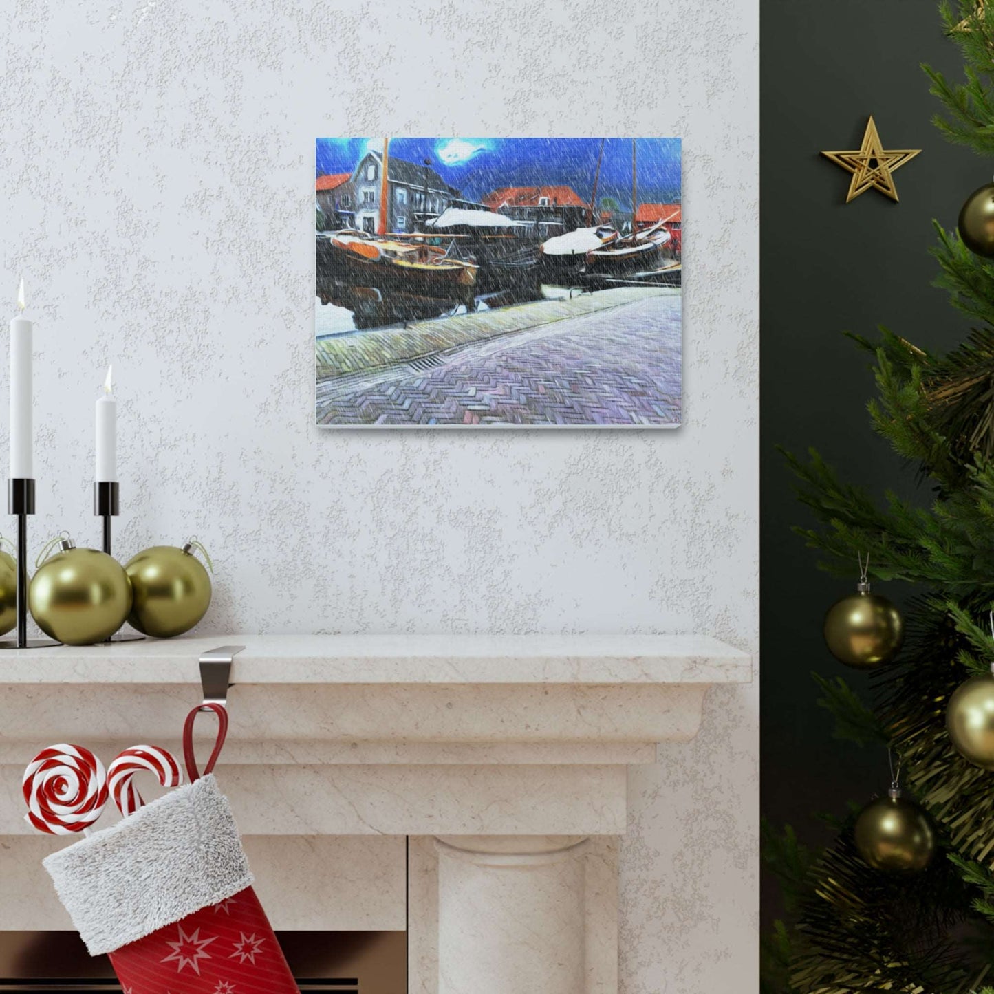 Just Being You, Your Way!-Canvas Wall Art | Fishing village in a snow storm-Canvas Print - FVSS P0P1P2P3