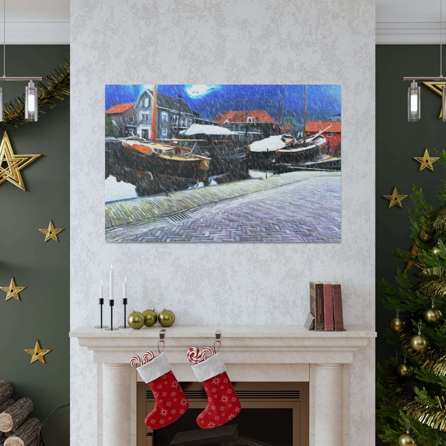 Just Being You, Your Way!-Canvas Wall Art | Fishing village in a snow storm-Canvas Print - FVSS P0P1P2P3