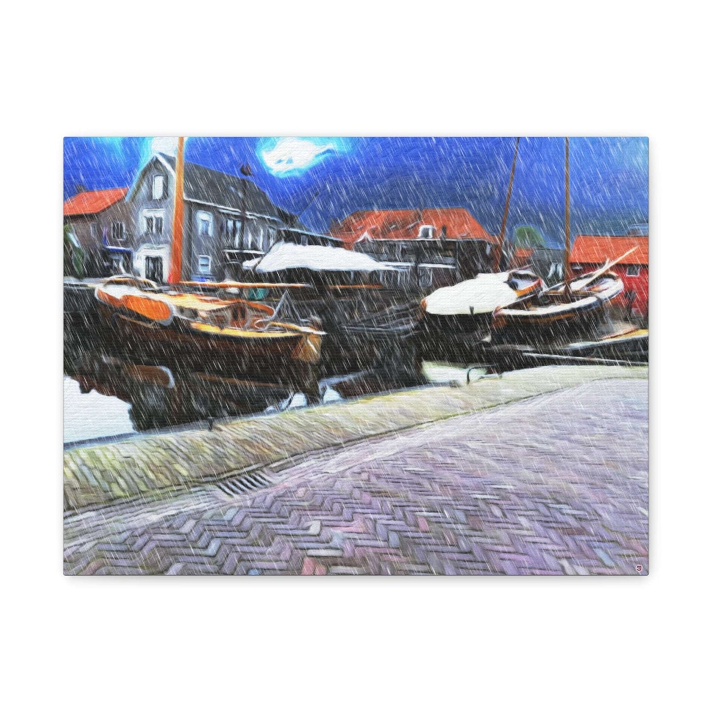 Just Being You, Your Way!-Canvas Wall Art | Fishing village in a snow storm-Canvas Print - FVSS P0P1P2P3