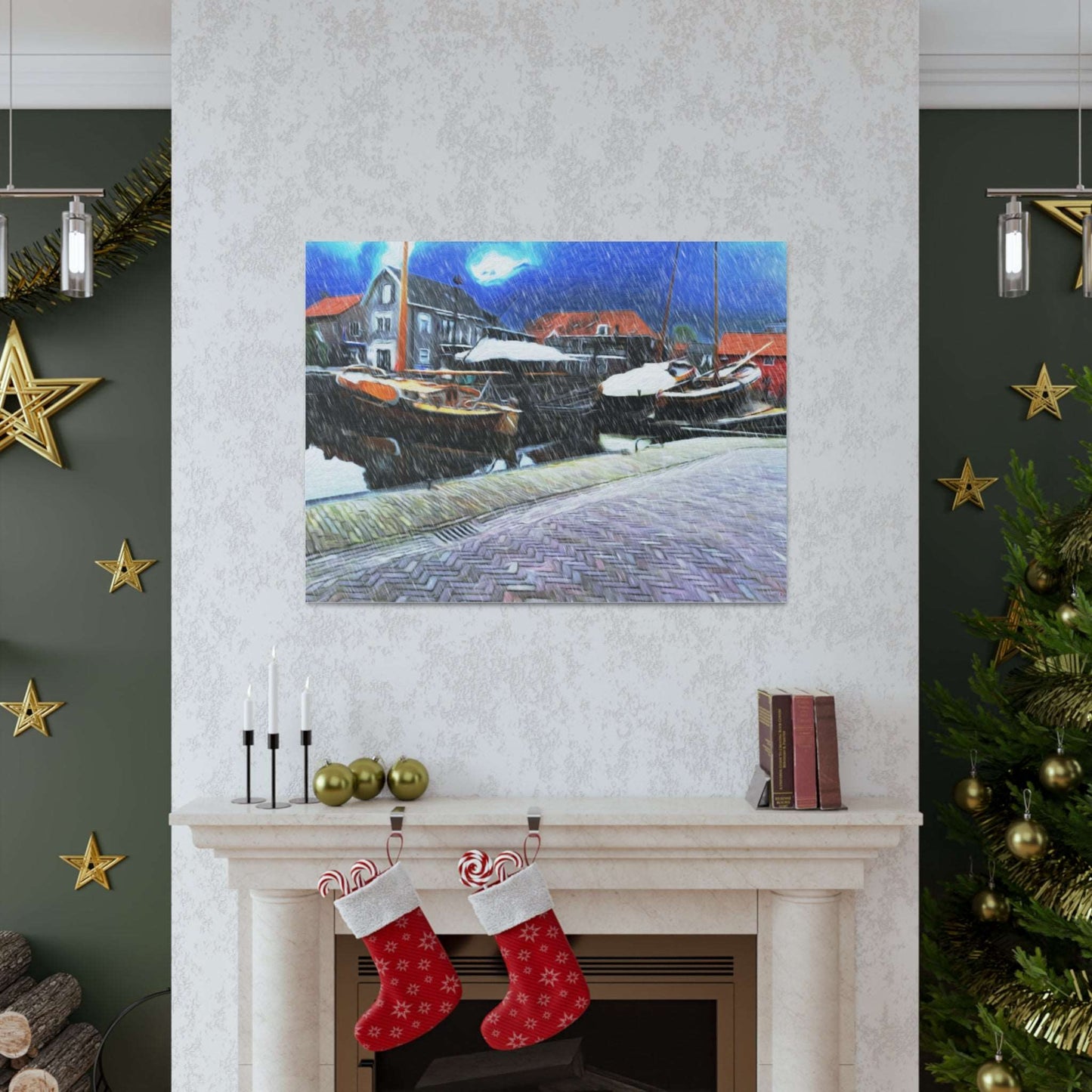 Just Being You, Your Way!-Canvas Wall Art | Fishing village in a snow storm-Canvas Print - FVSS P0P1P2P3