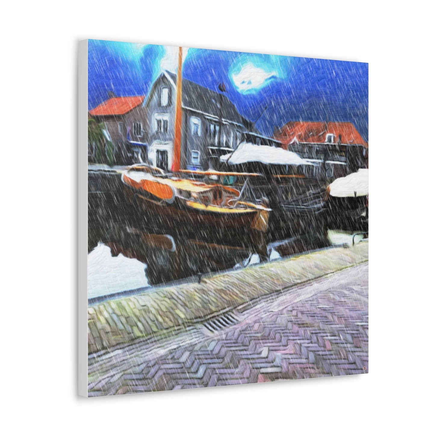 Just Being You, Your Way!-Canvas Wall Art | Fishing village in a snow storm-Canvas Print - FVSS P0P1P2P3