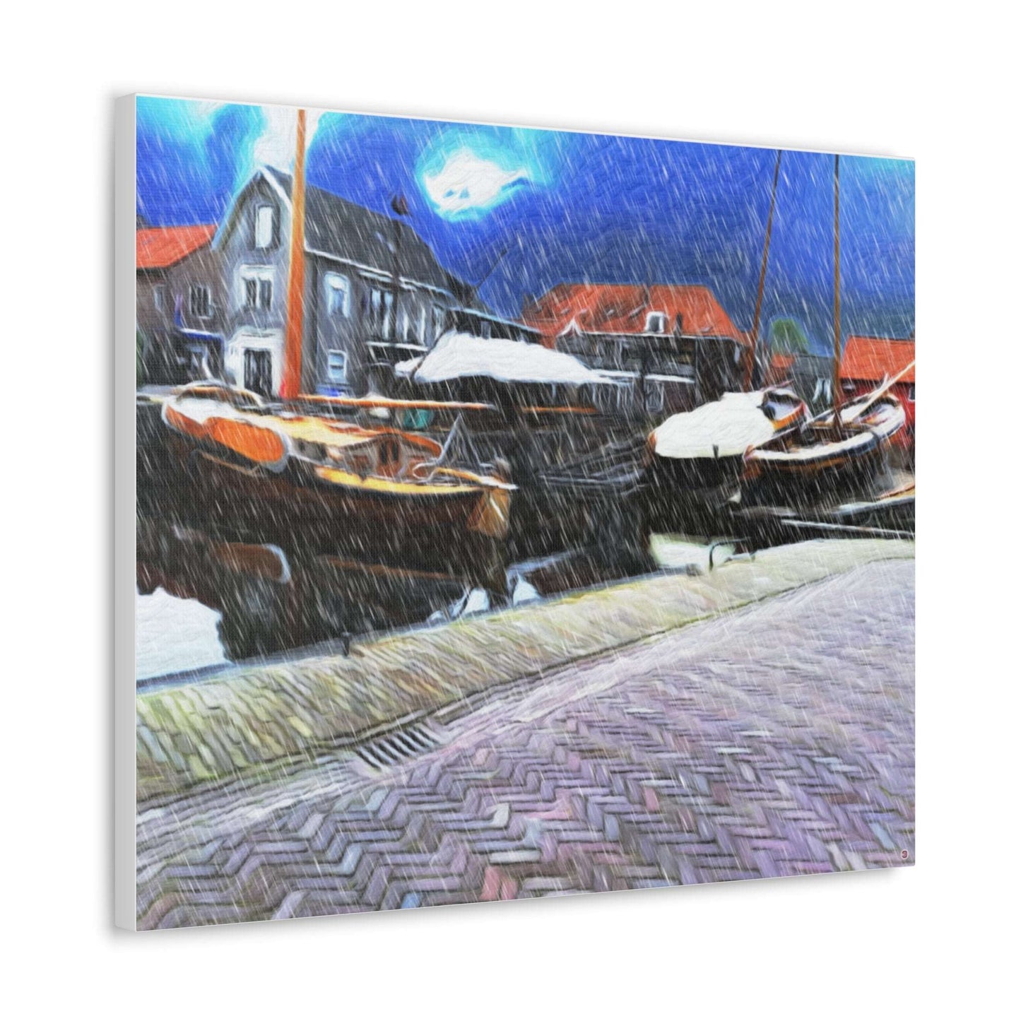 Just Being You, Your Way!-Canvas Wall Art | Fishing village in a snow storm-Canvas Print - FVSS P0P1P2P3