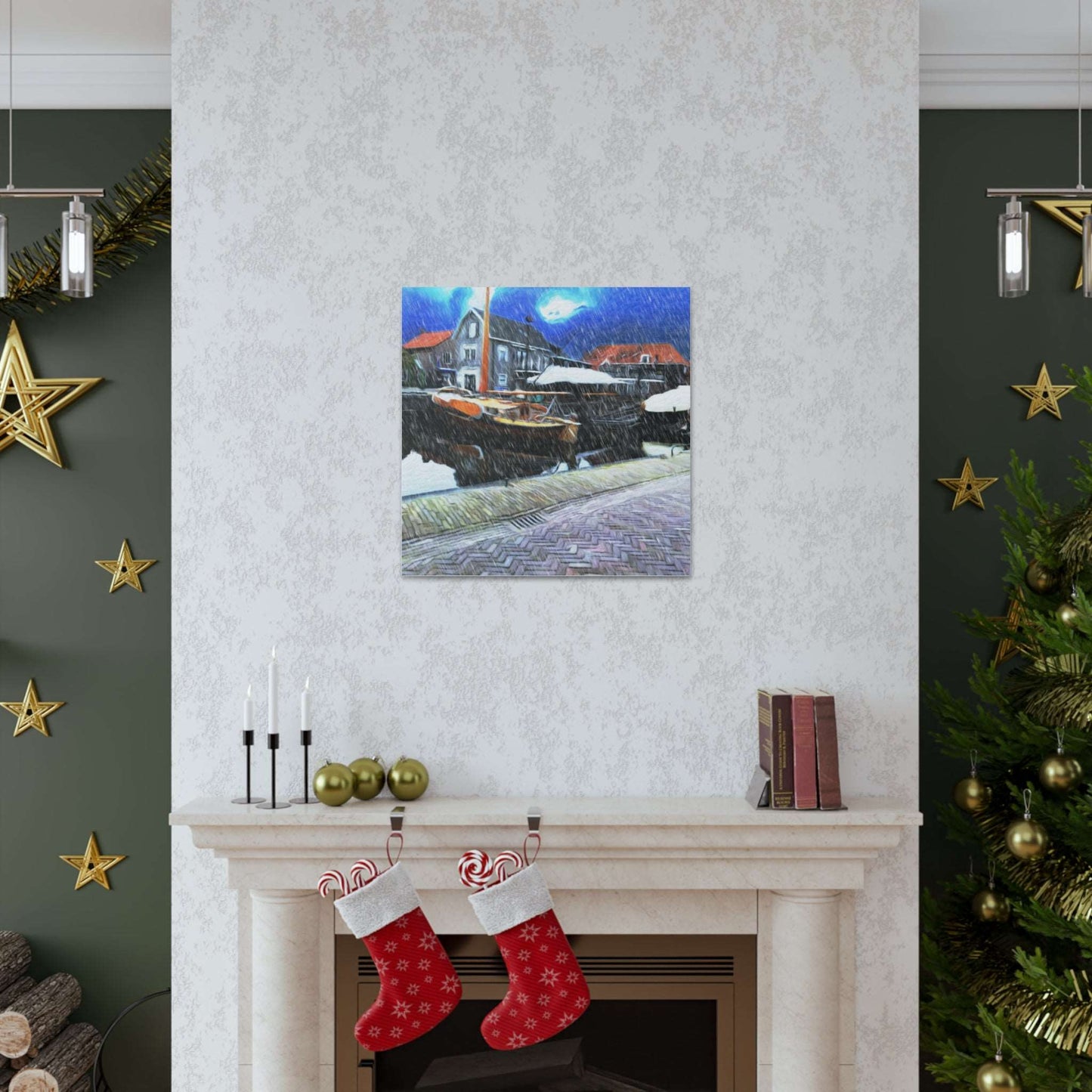Just Being You, Your Way!-Canvas Wall Art | Fishing village in a snow storm-Canvas Print - FVSS P0P1P2P3