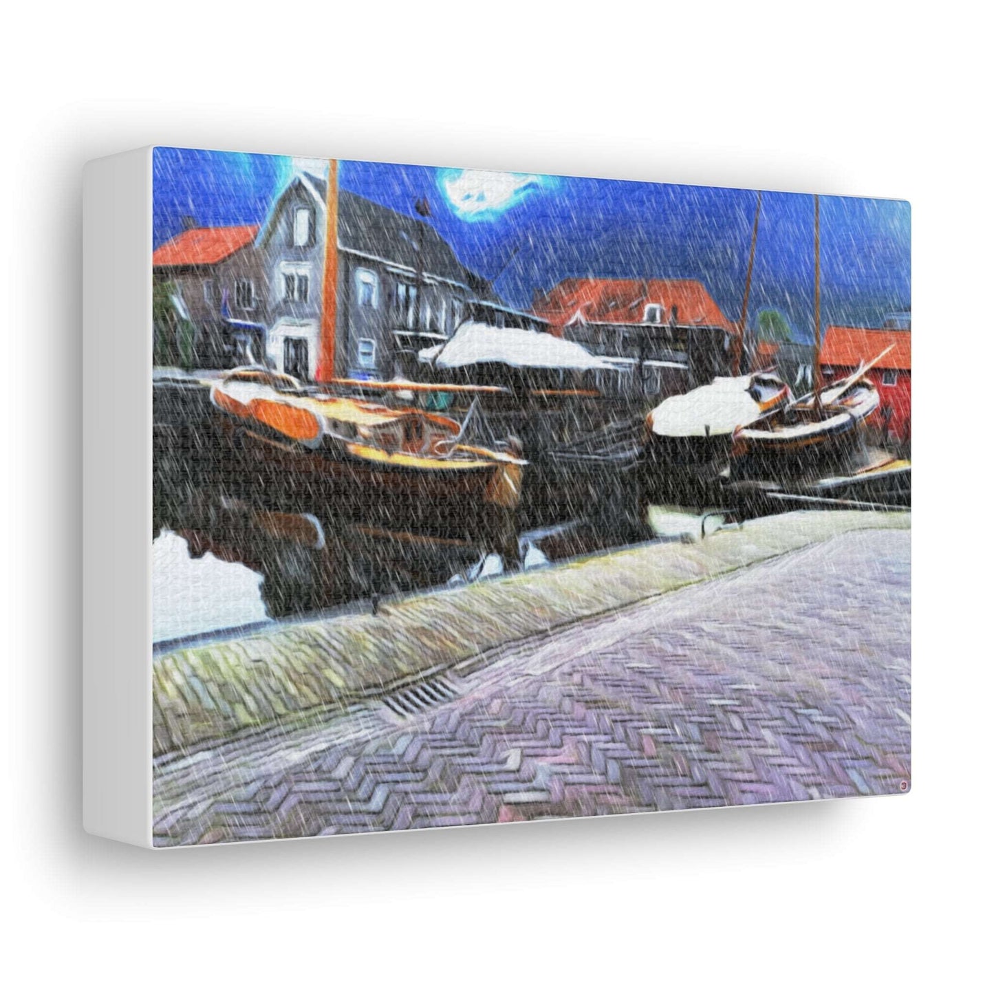 Just Being You, Your Way!-Canvas Wall Art | Fishing village in a snow storm-Canvas Print - FVSS P0P1P2P3