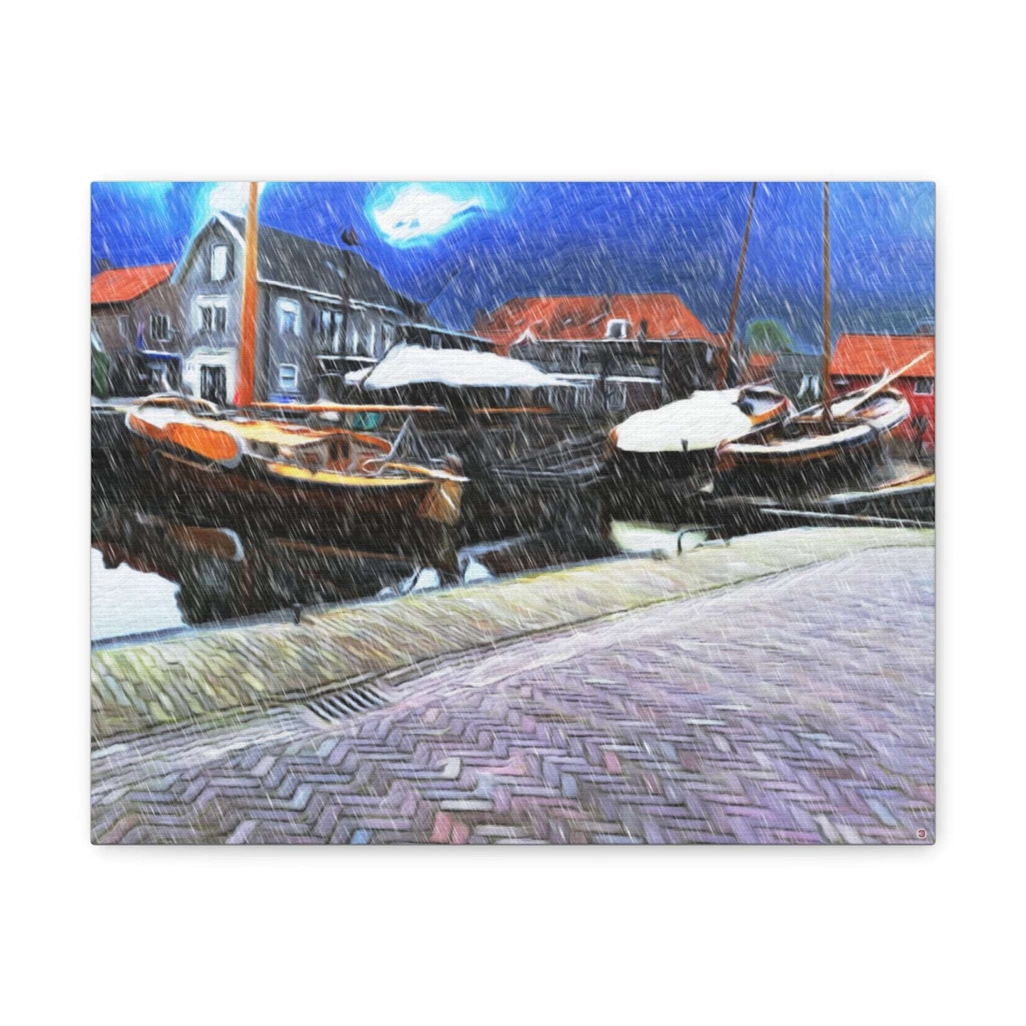 Just Being You, Your Way!-Canvas Wall Art | Fishing village in a snow storm-Canvas Print - FVSS P0P1P2P3