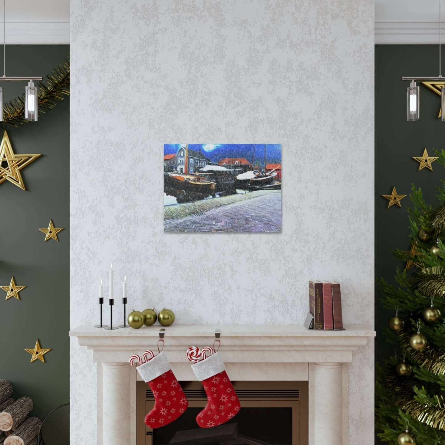 Just Being You, Your Way!-Canvas Wall Art | Fishing village in a snow storm-Canvas Print - FVSS P0P1P2P3