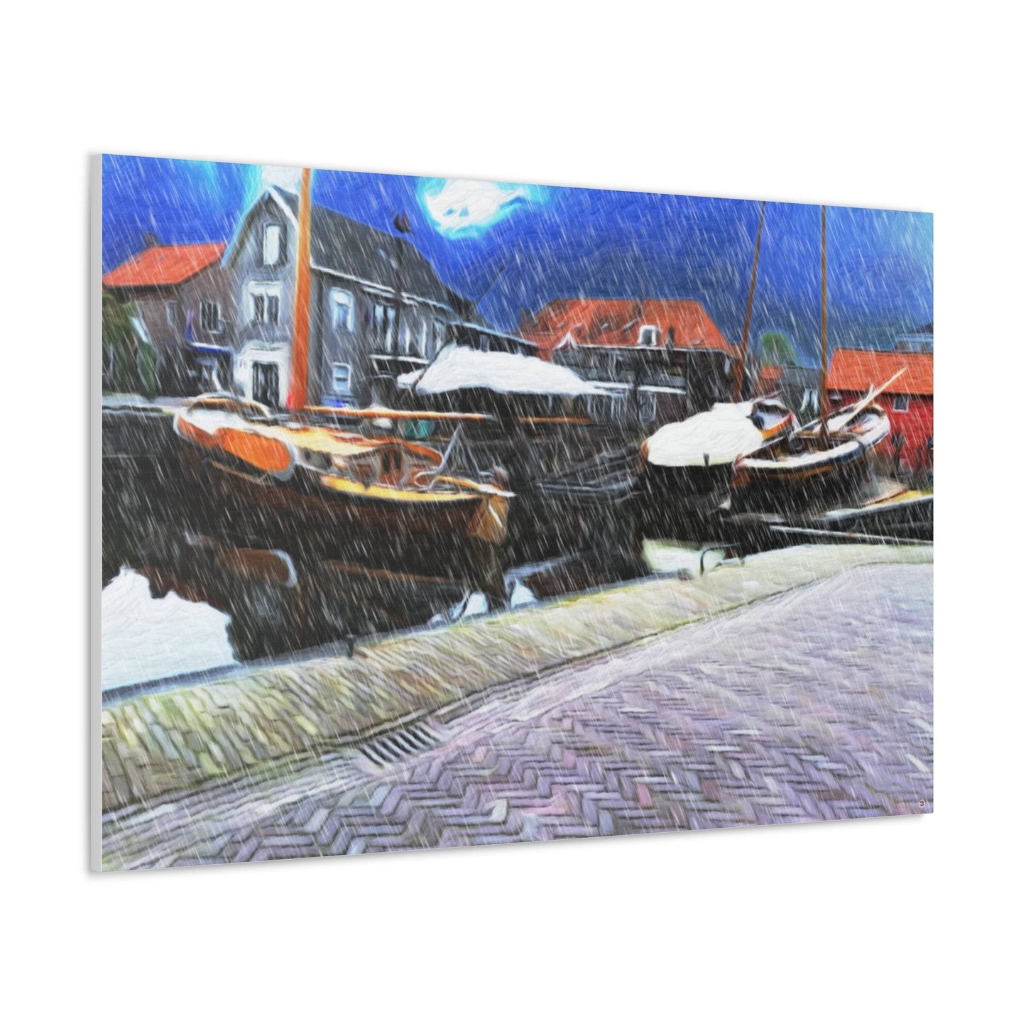 Just Being You, Your Way!-Canvas Wall Art | Fishing village in a snow storm-Canvas Print - FVSS P0P1P2P3