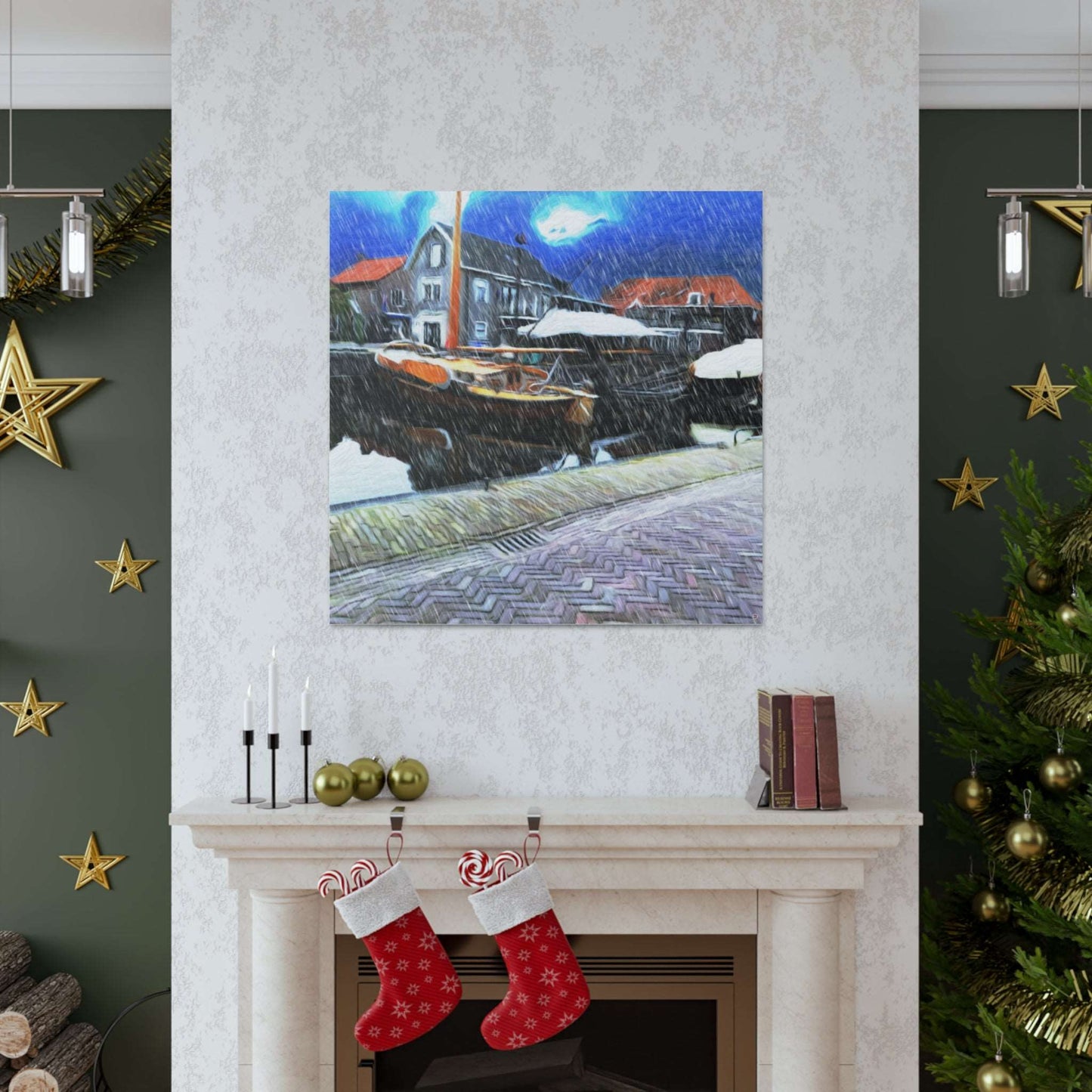 Just Being You, Your Way!-Canvas Wall Art | Fishing village in a snow storm-Canvas Print - FVSS P0P1P2P3