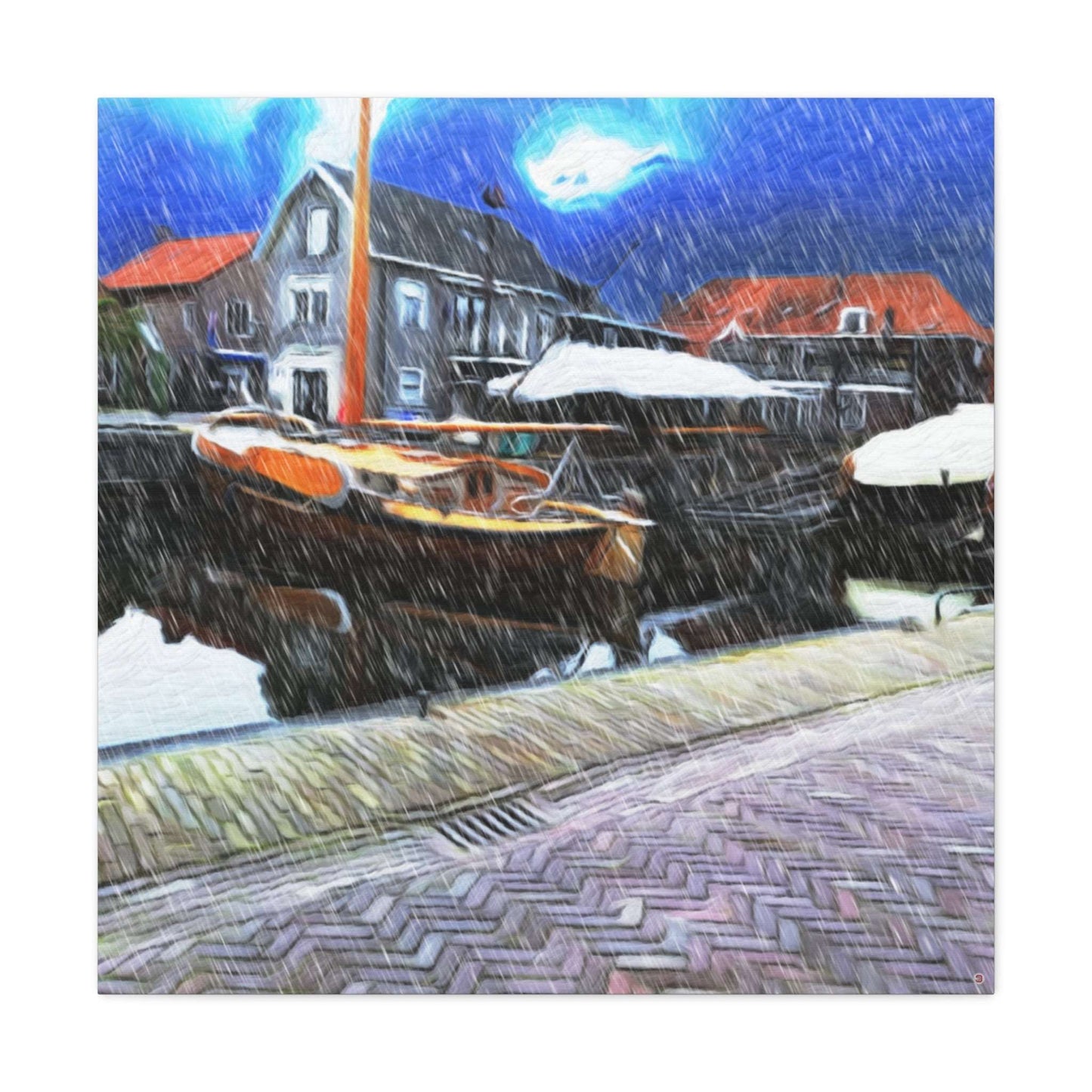 Just Being You, Your Way!-Canvas Wall Art | Fishing village in a snow storm-Canvas Print - FVSS P0P1P2P3