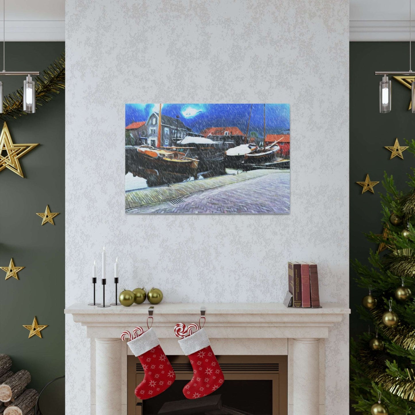 Just Being You, Your Way!-Canvas Wall Art | Fishing village in a snow storm-Canvas Print - FVSS P0P1P2P3
