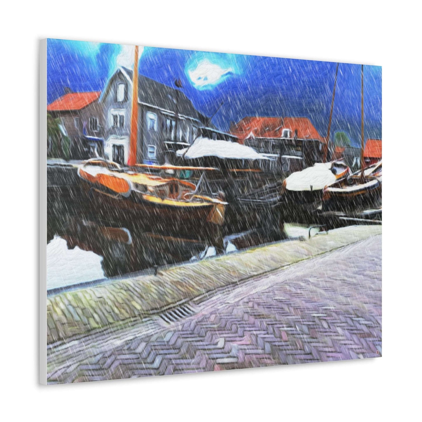 Just Being You, Your Way!-Canvas Wall Art | Fishing village in a snow storm-Canvas Print - FVSS P0P1P2P3
