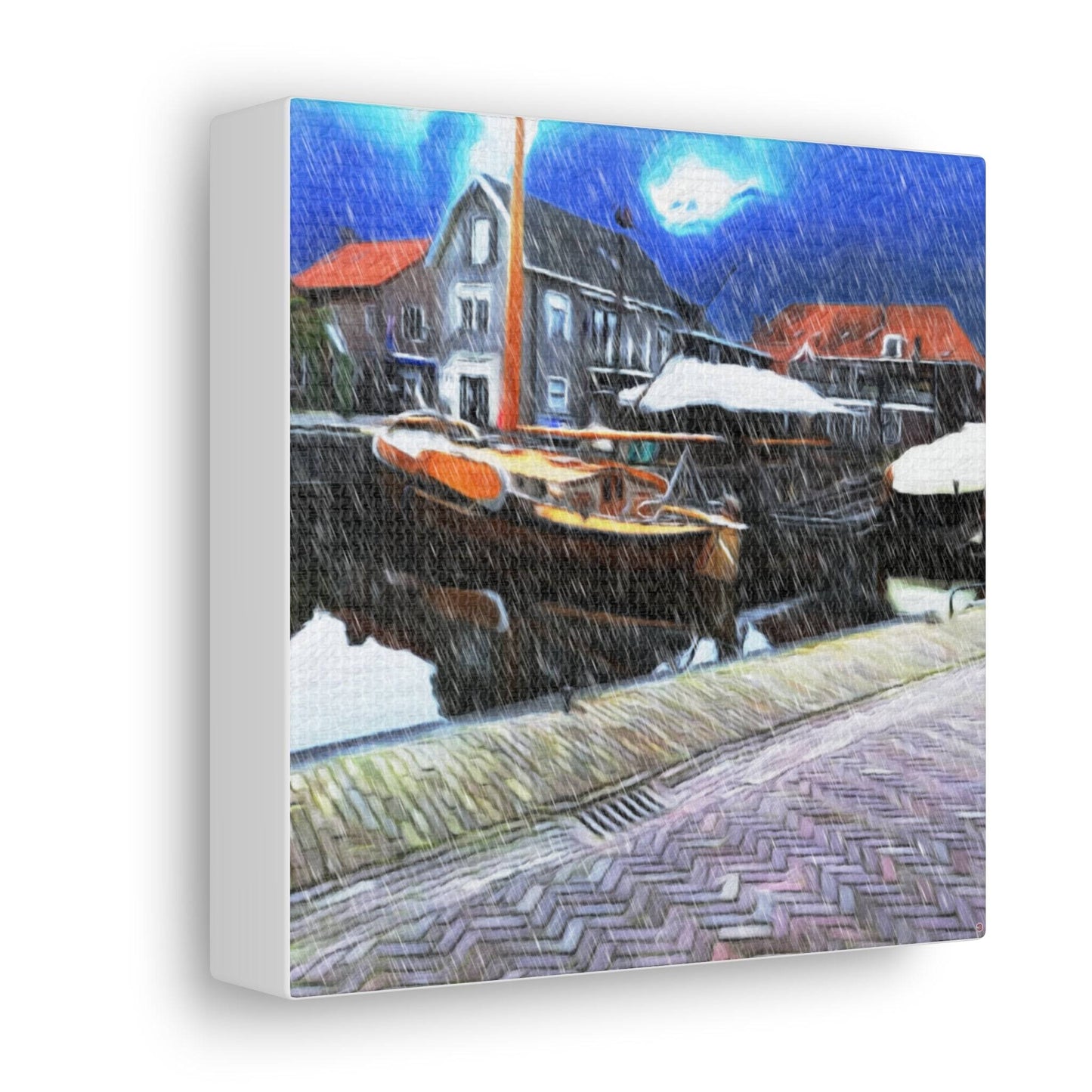 Just Being You, Your Way!-Canvas Wall Art | Fishing village in a snow storm-Canvas Print - FVSS P0P1P2P3