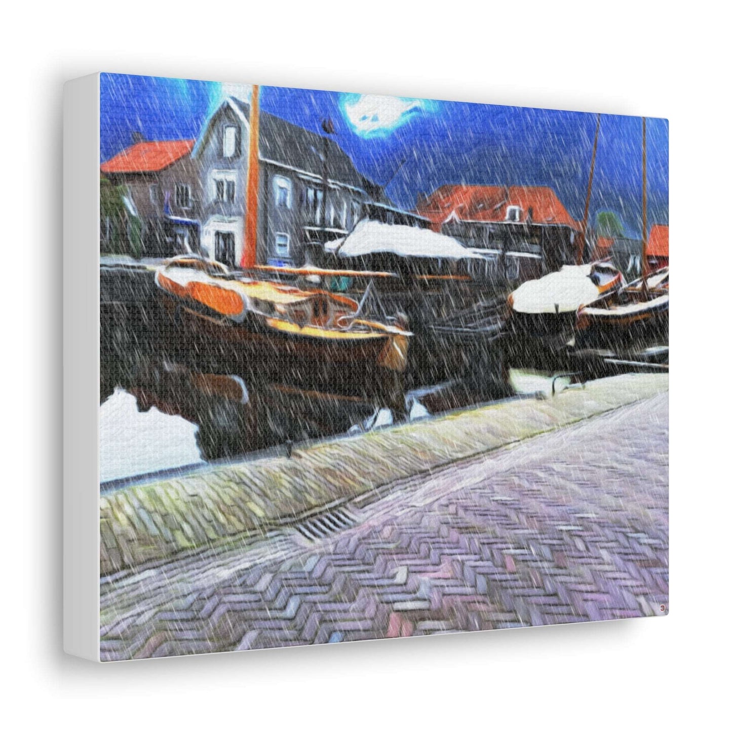 Just Being You, Your Way!-Canvas Wall Art | Fishing village in a snow storm-Canvas Print - FVSS P0P1P2P3
