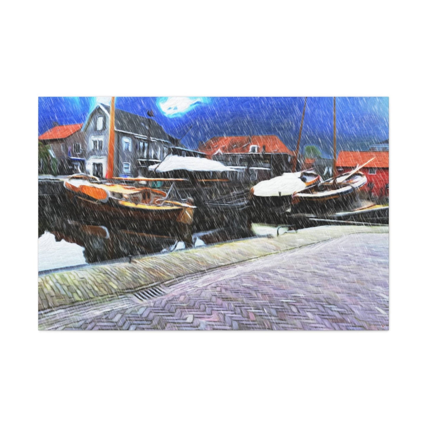 Just Being You, Your Way!-Canvas Wall Art | Fishing village in a snow storm-Canvas Print - FVSS P0P1P2P3