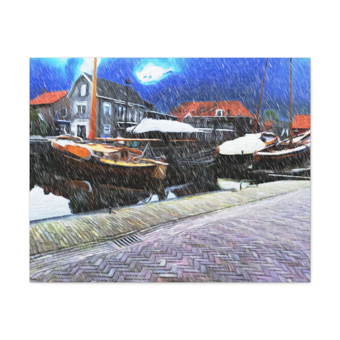 Just Being You, Your Way!-Canvas Wall Art | Fishing village in a snow storm-Canvas Print - FVSS P0P1P2P3