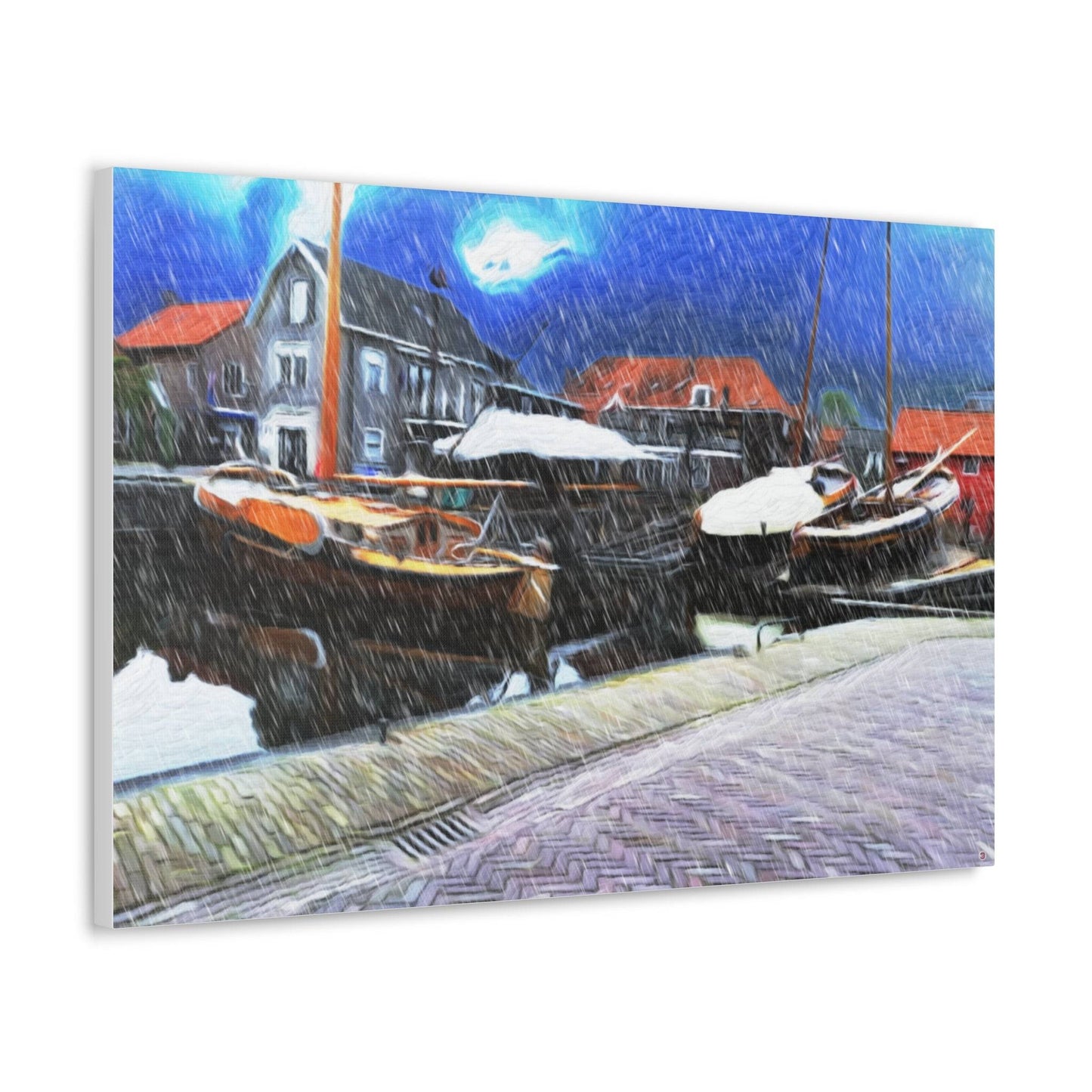 Just Being You, Your Way!-Canvas Wall Art | Fishing village in a snow storm-Canvas Print - FVSS P0P1P2P3