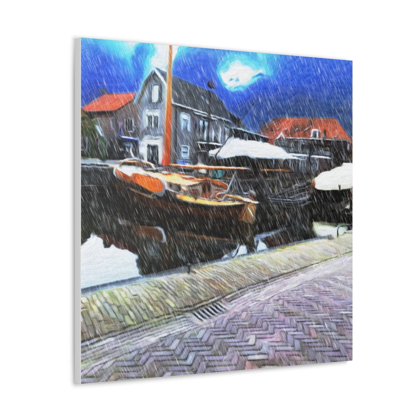 Just Being You, Your Way!-Canvas Wall Art | Fishing village in a snow storm-Canvas Print - FVSS P0P1P2P3