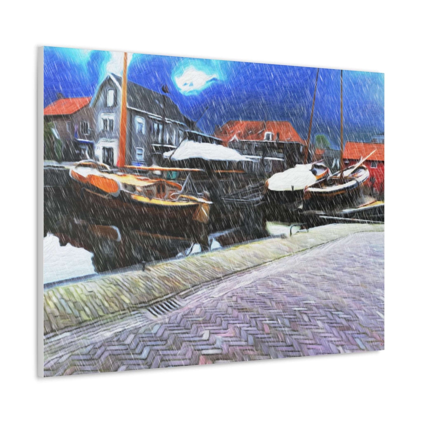 Just Being You, Your Way!-Canvas Wall Art | Fishing village in a snow storm-Canvas Print - FVSS P0P1P2P3