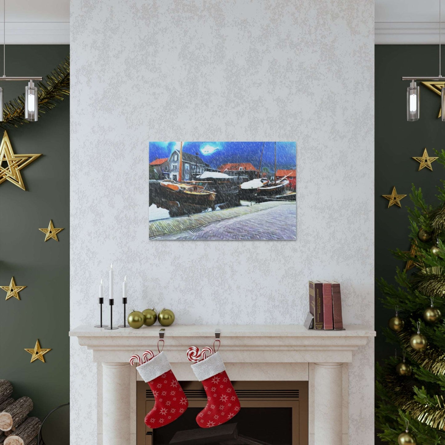 Just Being You, Your Way!-Canvas Wall Art | Fishing village in a snow storm-Canvas Print - FVSS P0P1P2P3