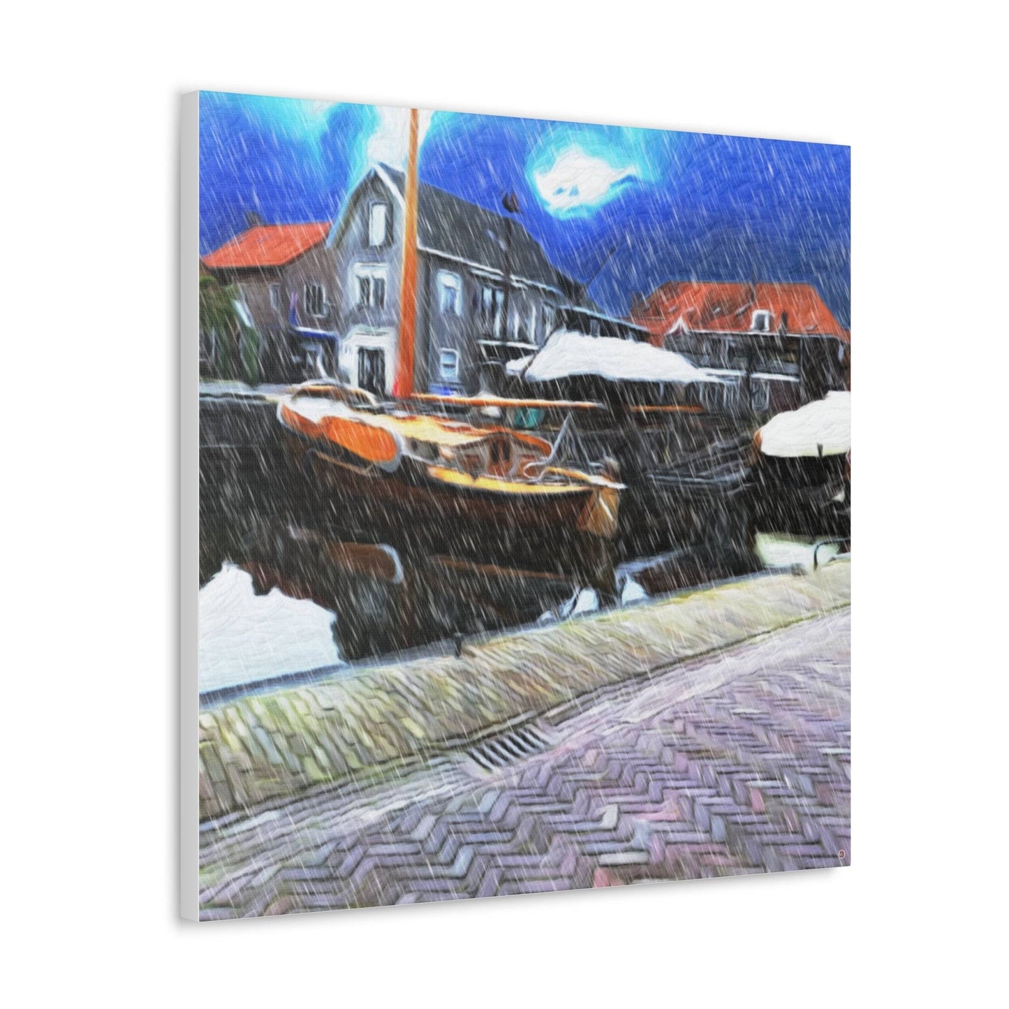 Just Being You, Your Way!-Canvas Wall Art | Fishing village in a snow storm-Canvas Print - FVSS P0P1P2P3