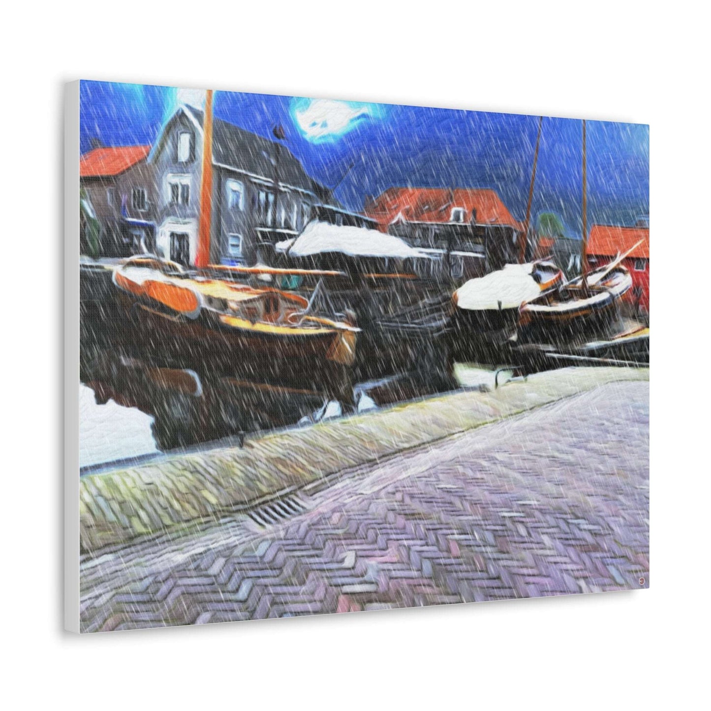 Just Being You, Your Way!-Canvas Wall Art | Fishing village in a snow storm-Canvas Print - FVSS P0P1P2P3