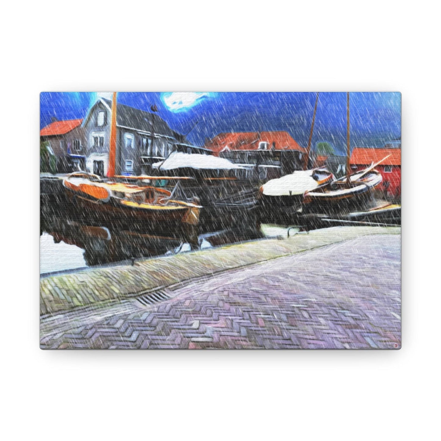 Just Being You, Your Way!-Canvas Wall Art | Fishing village in a snow storm-Canvas Print - FVSS P0P1P2P3