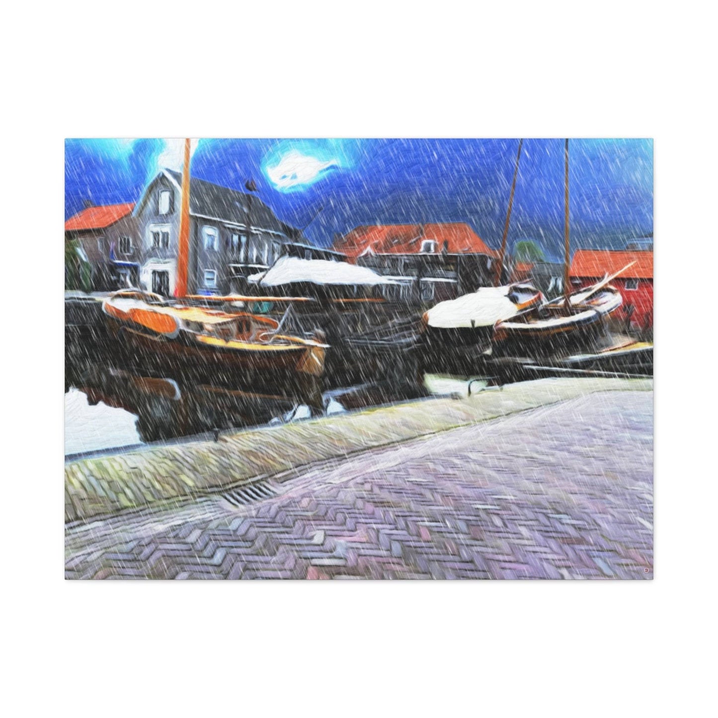 Just Being You, Your Way!-Canvas Wall Art | Fishing village in a snow storm-Canvas Print - FVSS P0P1P2P3