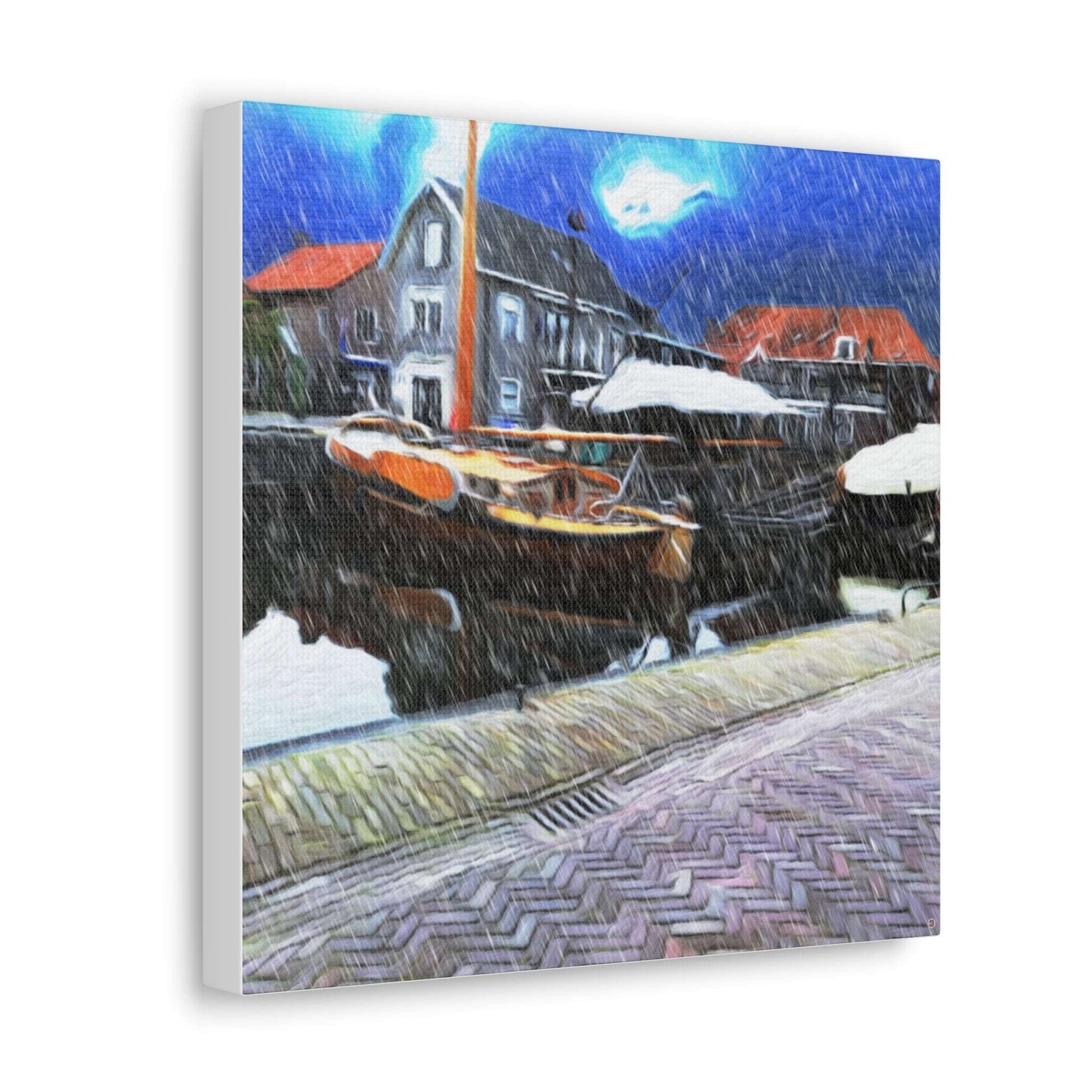 Just Being You, Your Way!-Canvas Wall Art | Fishing village in a snow storm-Canvas Print - FVSS P0P1P2P3