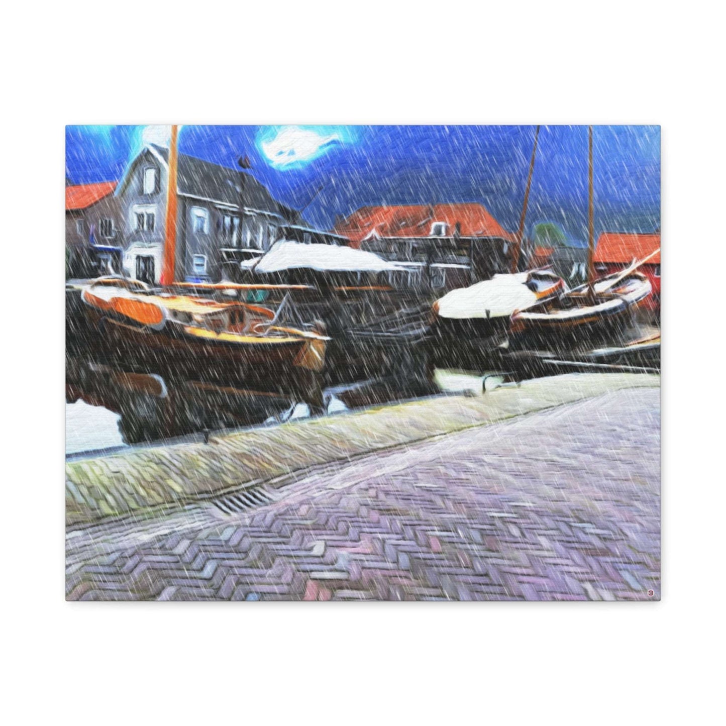 Just Being You, Your Way!-Canvas Wall Art | Fishing village in a snow storm-Canvas Print - FVSS P0P1P2P3