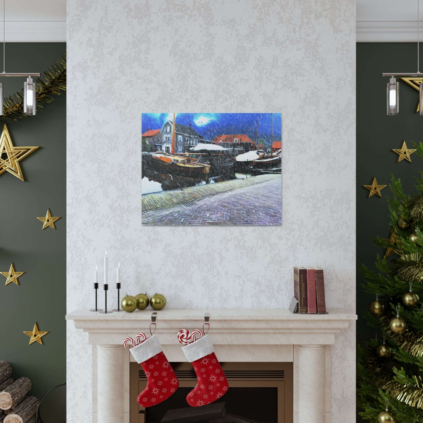 Just Being You, Your Way!-Canvas Wall Art | Fishing village in a snow storm-Canvas Print - FVSS P0P1P2P3