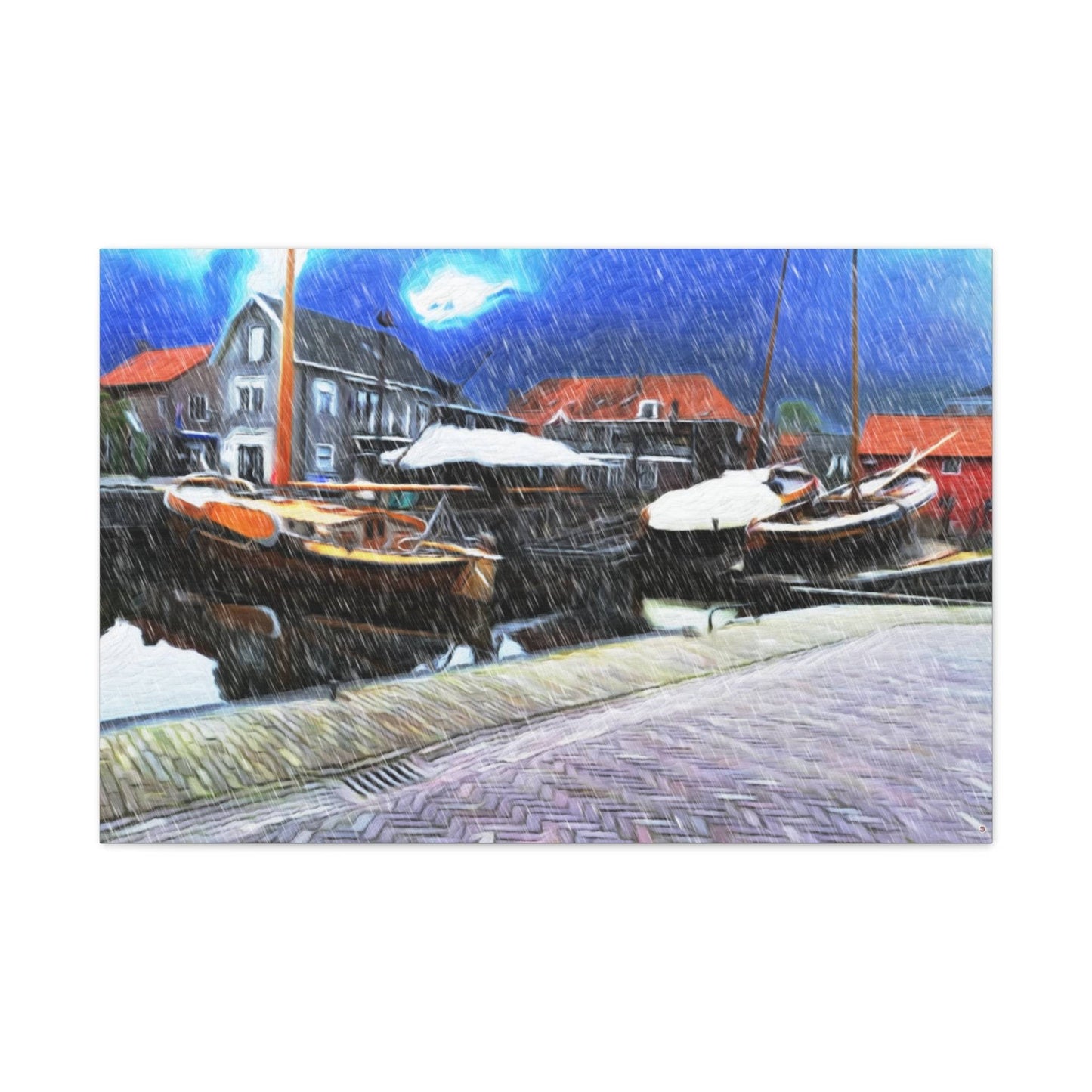 Just Being You, Your Way!-Canvas Wall Art | Fishing village in a snow storm-Canvas Print - FVSS P0P1P2P3