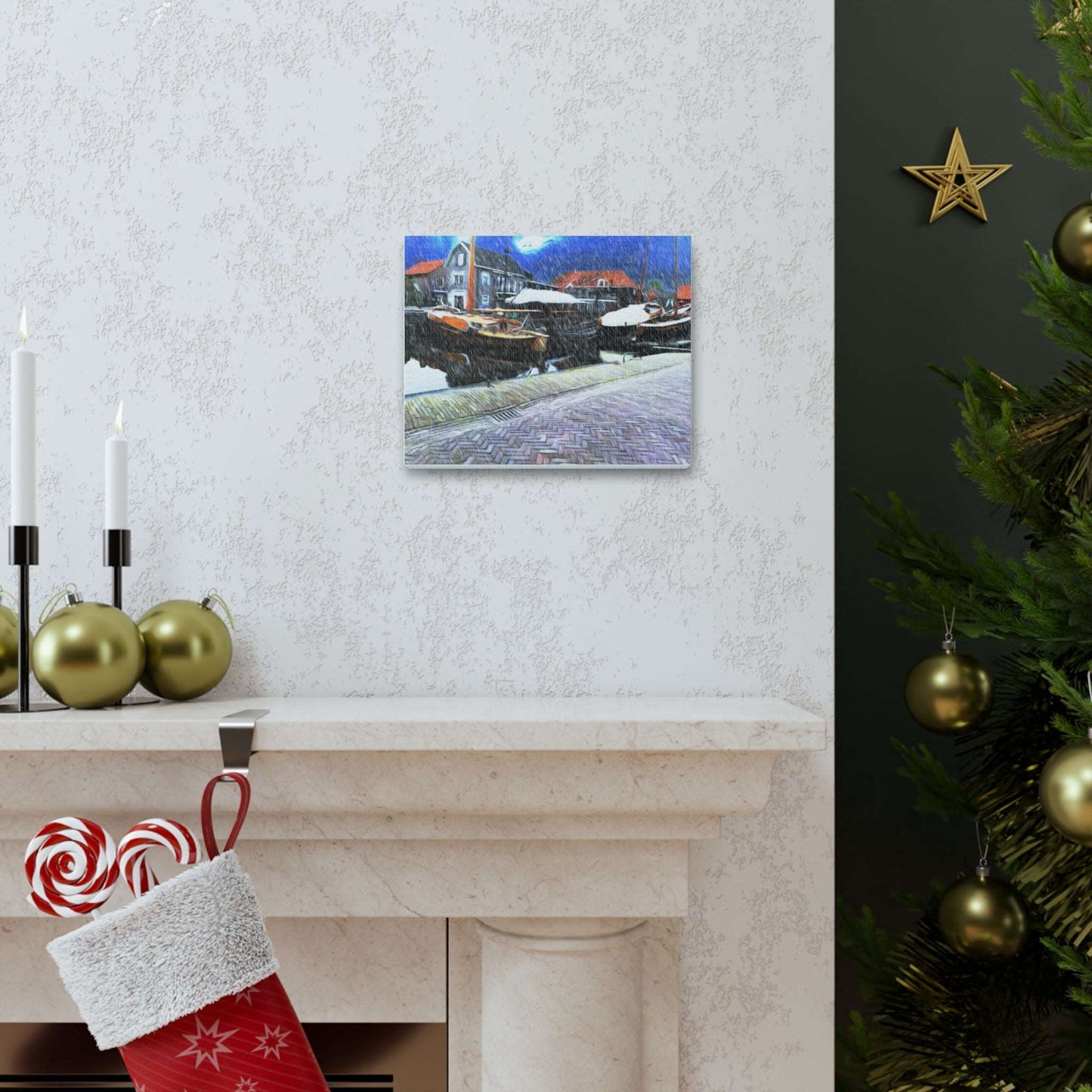 Just Being You, Your Way!-Canvas Wall Art | Fishing village in a snow storm-Canvas Print - FVSS P0P1P2P3