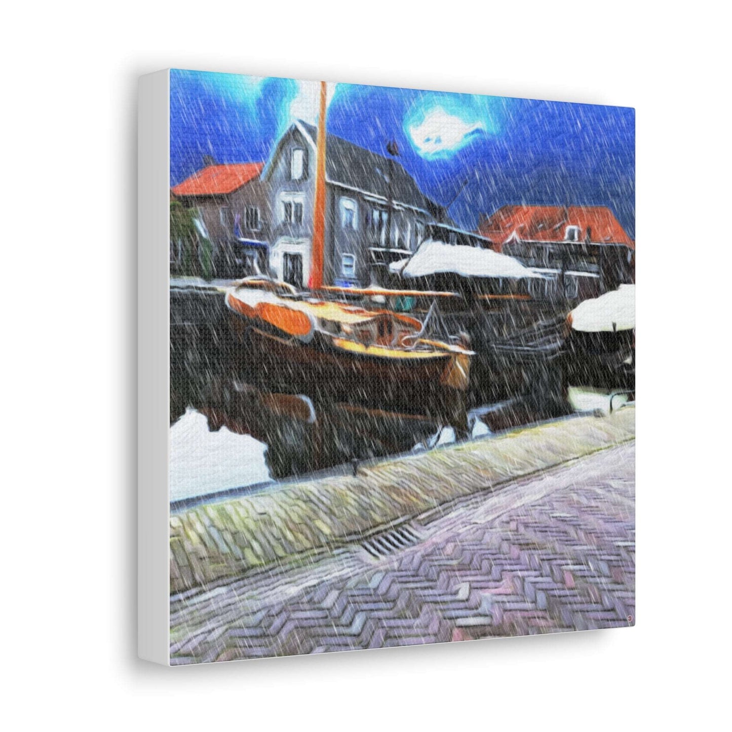 Just Being You, Your Way!-Canvas Wall Art | Fishing village in a snow storm-Canvas Print - FVSS P0P1P2P3