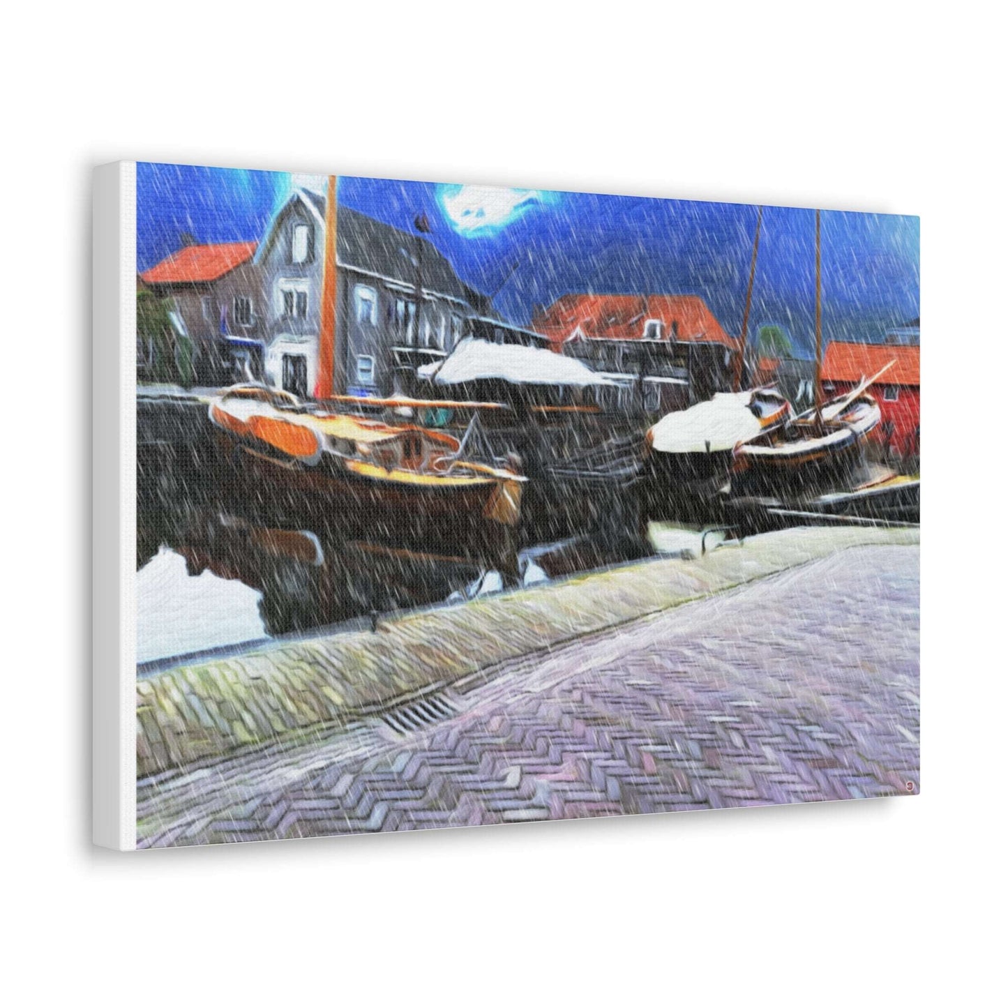 Just Being You, Your Way!-Canvas Wall Art | Fishing village in a snow storm-Canvas Print - FVSS P0P1P2P3