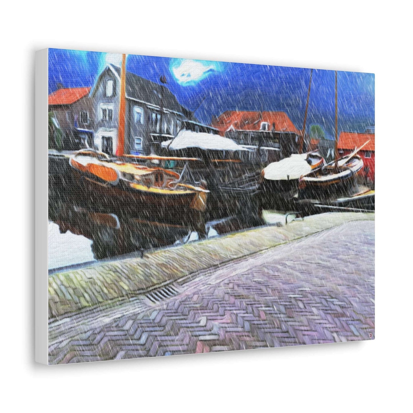 Just Being You, Your Way!-Canvas Wall Art | Fishing village in a snow storm-Canvas Print - FVSS P0P1P2P3
