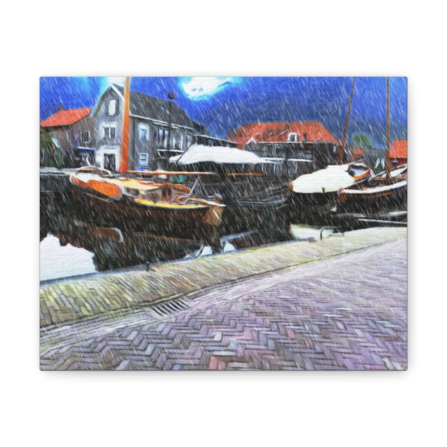 Just Being You, Your Way!-Canvas Wall Art | Fishing village in a snow storm-Canvas Print - FVSS P0P1P2P3
