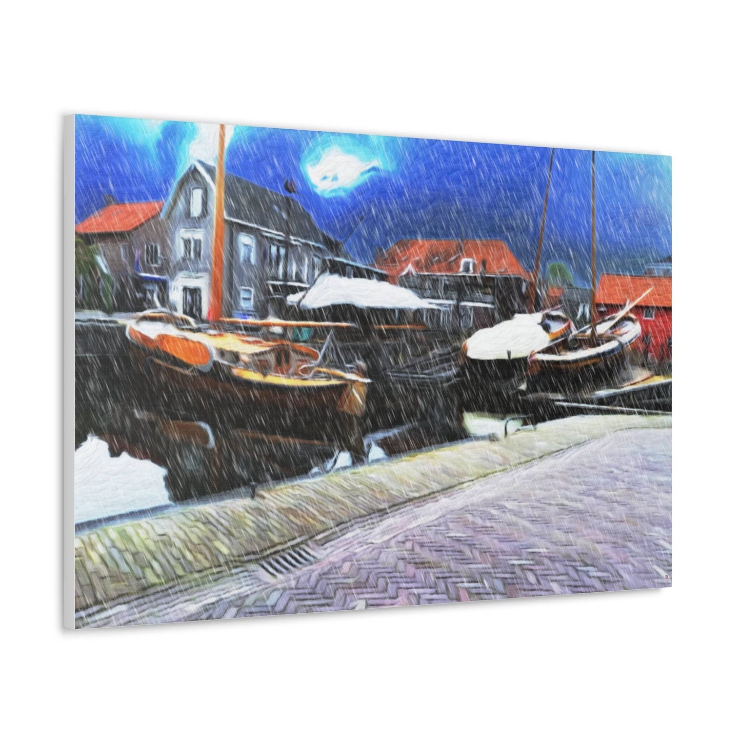 Just Being You, Your Way!-Canvas Wall Art | Fishing village in a snow storm-Canvas Print - FVSS P0P1P2P3