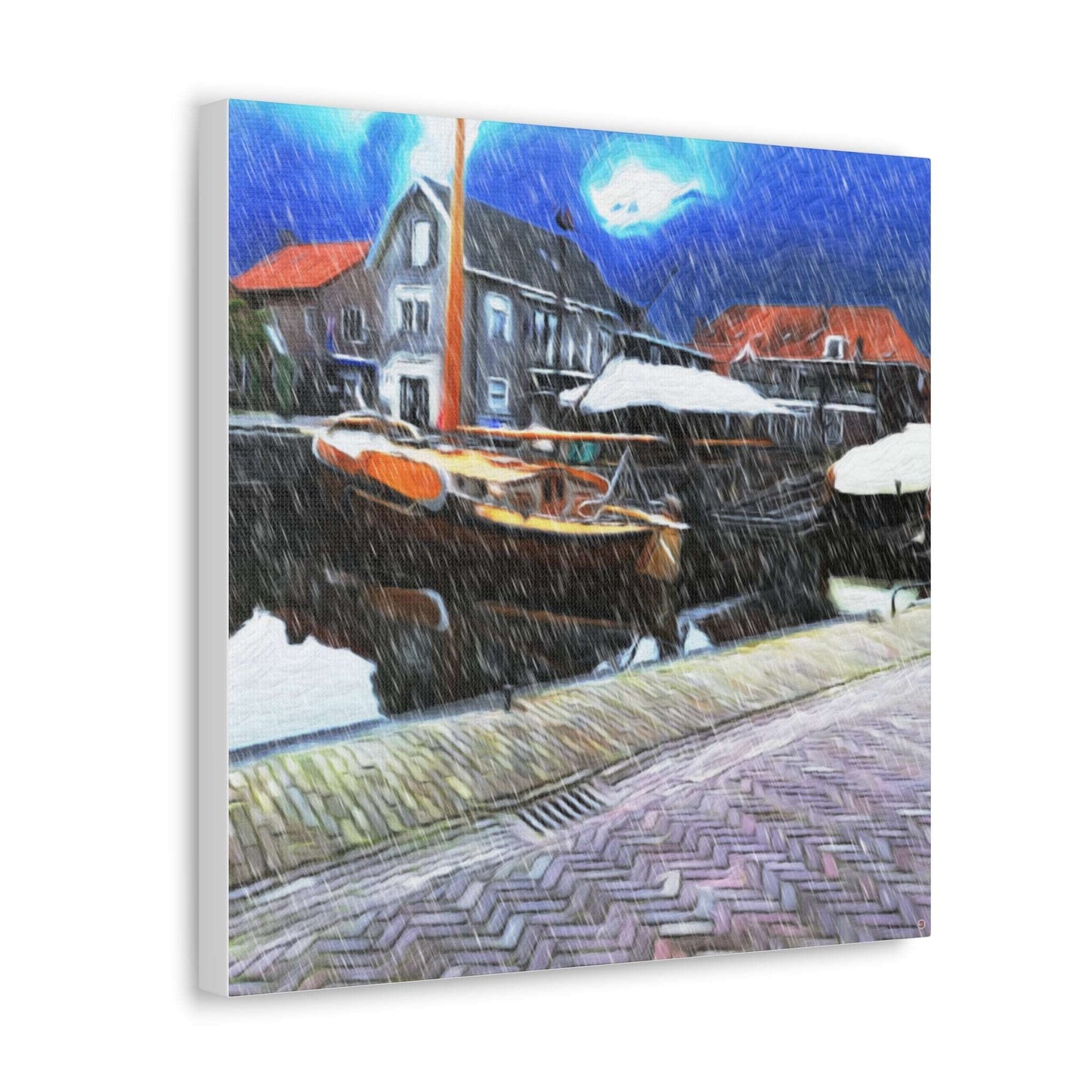 Just Being You, Your Way!-Canvas Wall Art | Fishing village in a snow storm-Canvas Print - FVSS P0P1P2P3