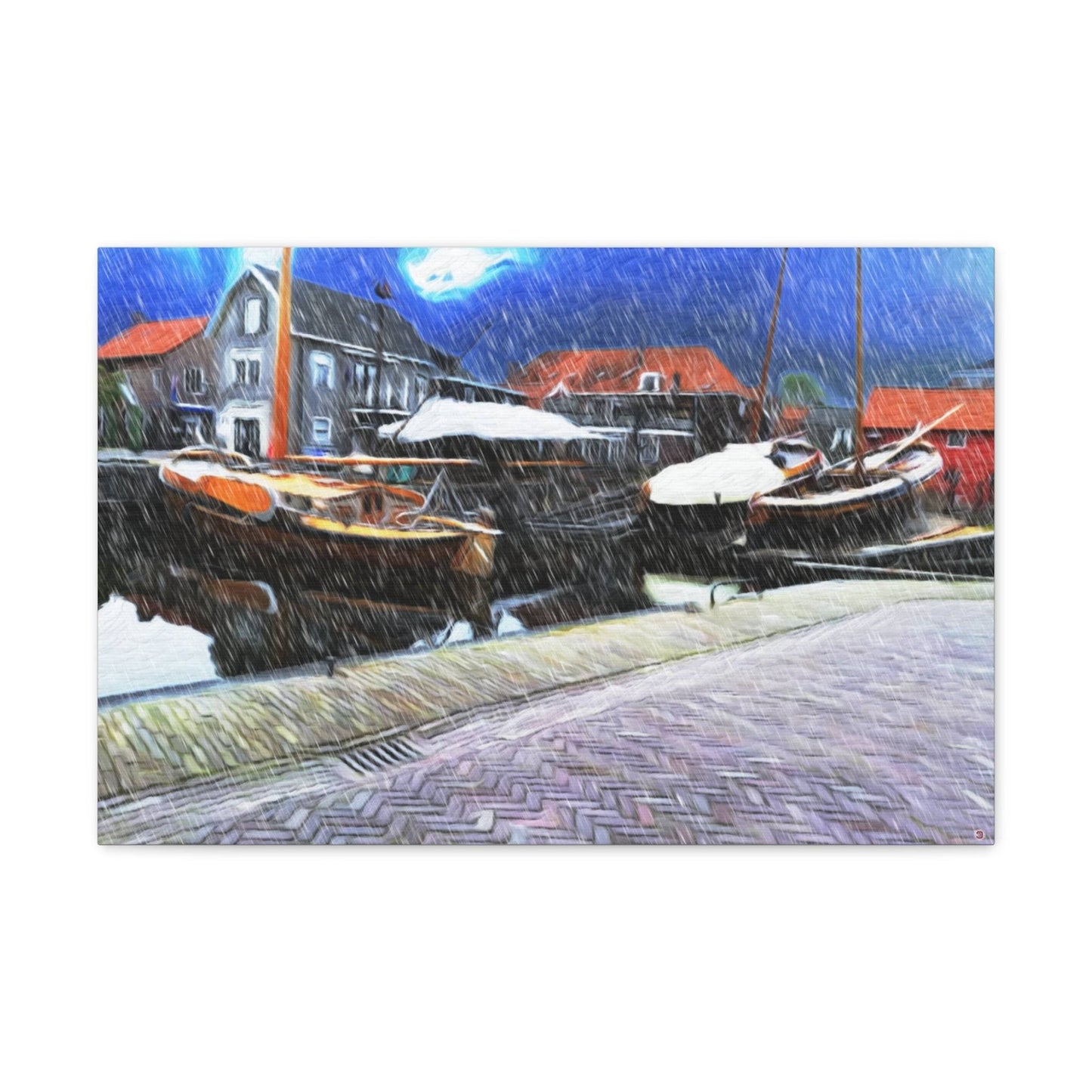 Just Being You, Your Way!-Canvas Wall Art | Fishing village in a snow storm-Canvas Print - FVSS P0P1P2P3