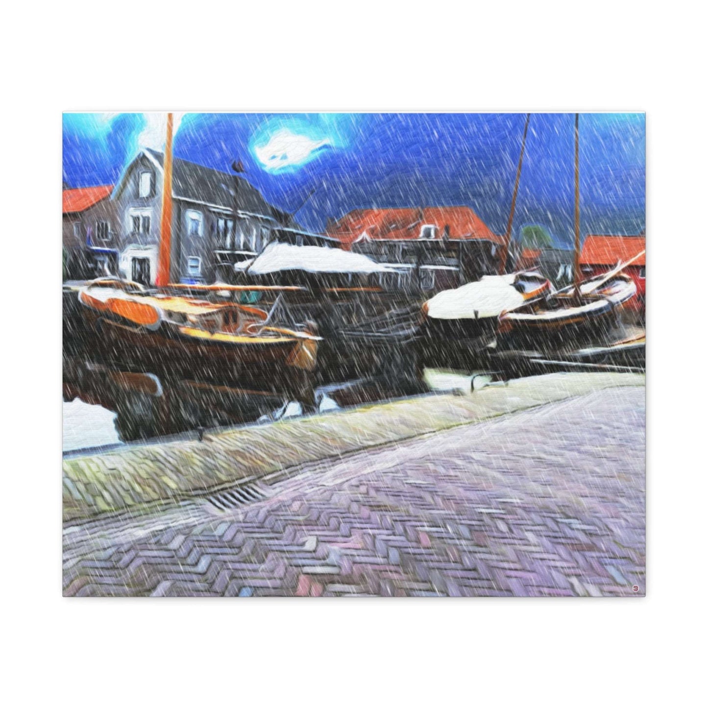 Just Being You, Your Way!-Canvas Wall Art | Fishing village in a snow storm-Canvas Print - FVSS P0P1P2P3