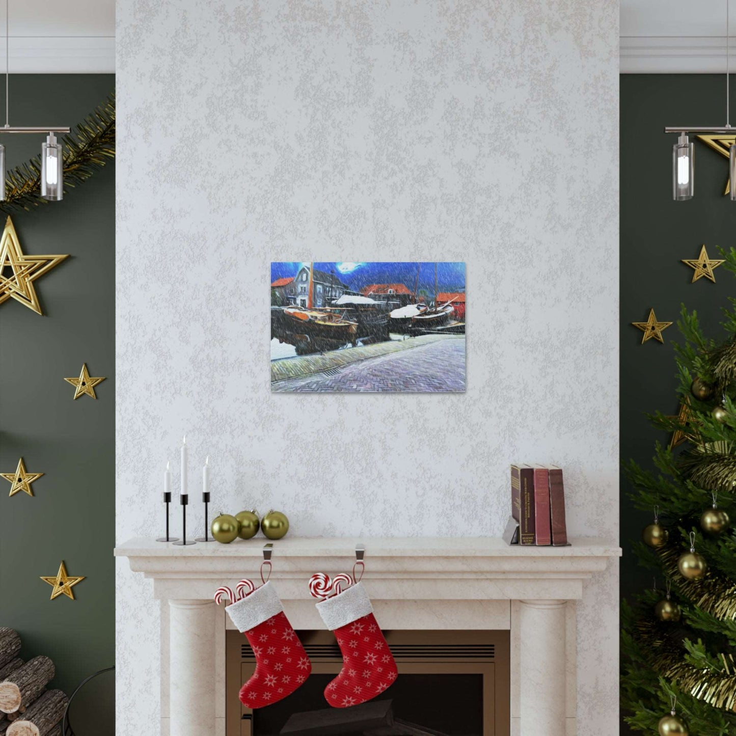 Just Being You, Your Way!-Canvas Wall Art | Fishing village in a snow storm-Canvas Print - FVSS P0P1P2P3
