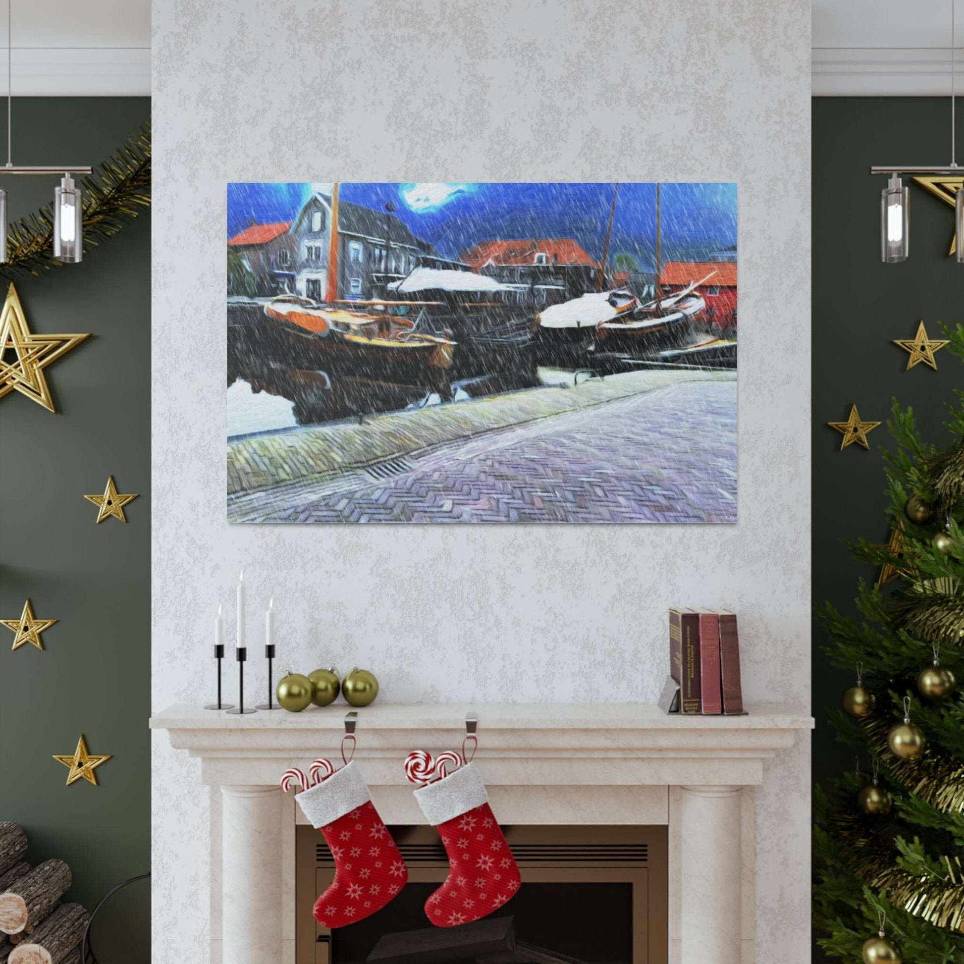  Just Being You, Your Way!-Canvas Wall Art | Fishing village in a snow storm-Canvas Print - FVSS P0P1P2P3