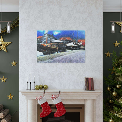  Just Being You, Your Way!-Canvas Wall Art | Fishing village in a snow storm-Canvas Print - FVSS P0P1P2P3