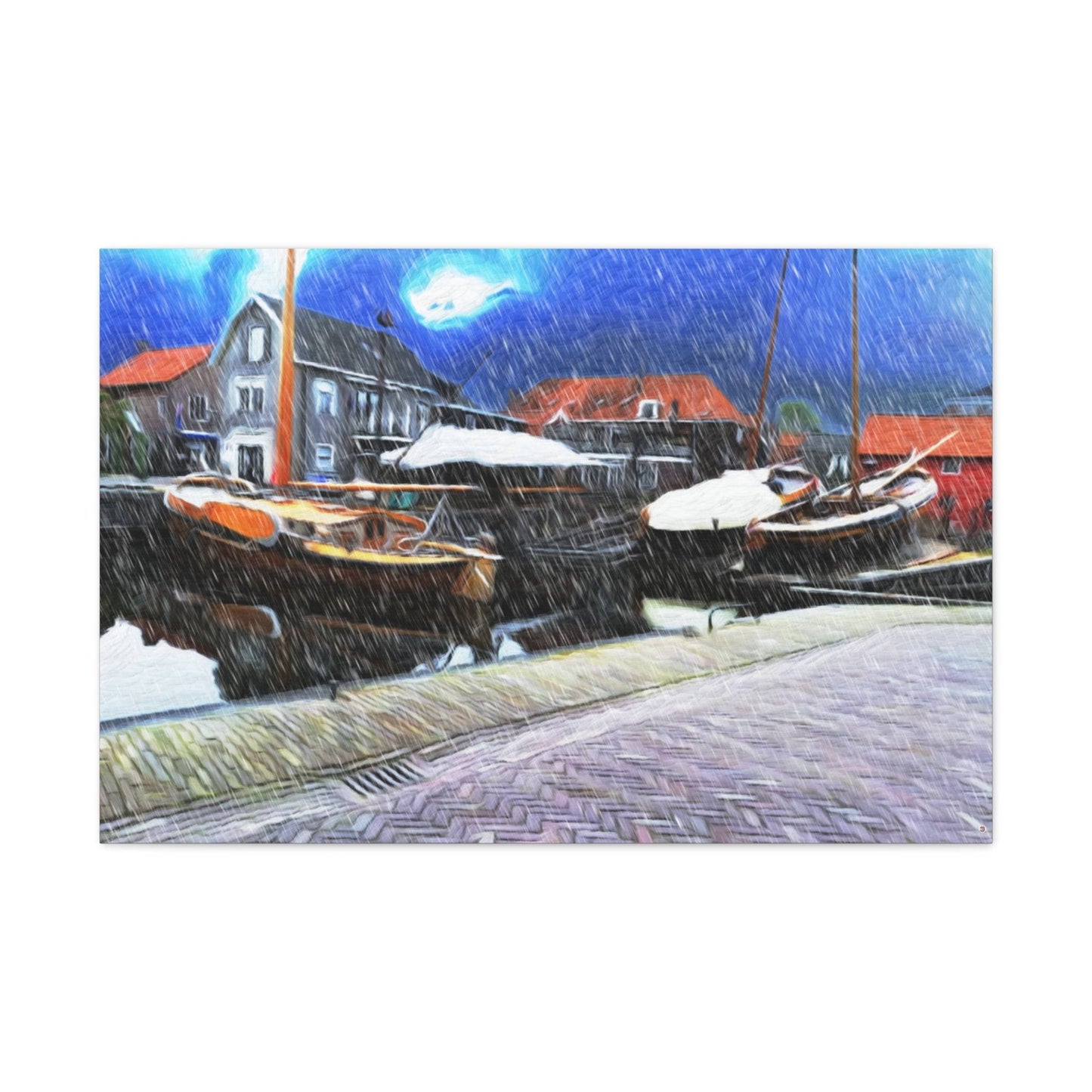  Just Being You, Your Way!-Canvas Wall Art | Fishing village in a snow storm-Canvas Print - FVSS P0P1P2P3